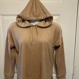 BEBE X CIARA COLLECTION Sz Small Tan Soft Velour Hoodie Sweatshirt Shirt Top